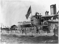 Photo:U.S.S. Massachusetts Battleship Starboard Amidship 1898 Sailors Deck picture
