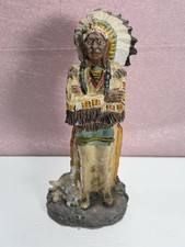 Vintage Native American Chief Figurine Indian Warrior Headdress Statue 7.5