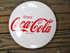 Coca-Cola Disc Metal Button Sign Red Script Logo White Coke Retro 16