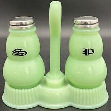 Mosser Glass Jadeite Salt Pepper Shaker Set on Cady c1970s Made in USA picture