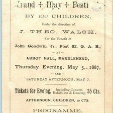 1887 Grand May Festival Program Marblehead MA GAR Post 82 Frank Cousins Bee Hive picture