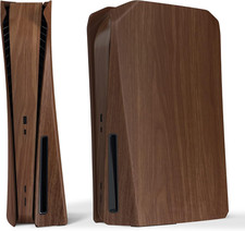 Excover Wood Grain Top Bottom Cover Compatible with Ps5 Console Disc Edition, Re picture