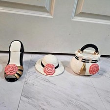 Ceramic 3-Piece Vanity Accessory Set Hat, Handbag/Purse & High Heel Shoe picture