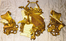 Vtg 1960s Mid Century Large Syroco Irish Harp Mandolin & 2Vtg Music Wall Plaques picture