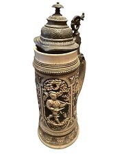 Vintage Handmade Beer Stein  Germany With Lid & Embossed Details Rare Find 2 L picture