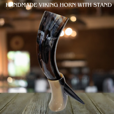 Ox-Horn Viking Drinking Horn Beer Mug With Horn Stand | Father's Day Gift picture