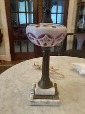 BOHEMIAN HAND PAINTED RUBY CAMEOS Cut ELECTRICAL LAMP MARBLE Base 23” picture