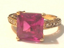 14K on Sterling Silver Hot Pink Gemstone Wedding Engagment Ring 2.7g S4.5 picture