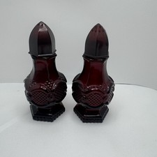 Avon 1876 Cape Cod Ruby Red Salt Shaker Cologne Bottles Pair Full Sealed picture