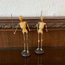 Vintage Miniature Wire Skeleton Figurines Folk Art Oddities Halloween Decor Set picture