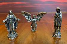 Brass Catholic Statue Set Jesus, Virgin Mary  &  Angel  (2 inch tall) US SELLER picture