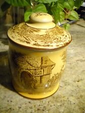 VINTAGE BLUE BOAR TOBACCO HUMIDOR JAR GREENWOOD POTTERY HORSE & CARRIAGE & PUB. picture