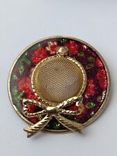 Red Floral Mesh Hat Golden Bow Fashion Costume Brooch Lapel Pin picture