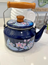 Vintage 1981 Gailstyn Sutton Enamel Kettle For Sakura Japan Blue Floral NEW picture