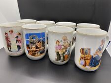 Norman Rockwell Museum Coffee Mugs Set 8 Vintage 1982-1987 Gold Trim Excellent picture