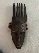 Vintage African Marka Mask Hand Carved Wood Brass Overlay Wall Hanging Art⁠ picture