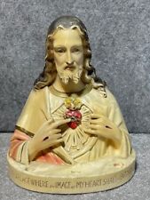 Sacred Heart of Jesus Plaster Chalkware Torso Bust Statue Altar picture