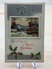 Antique Embossed Christmas Postcard- Divided Back Era - Home and Trees in Snow picture