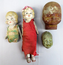 Antique Doll Oddity Lot Bisque Dolls Stone Folk Art Heads Two Face Janus Creepy picture