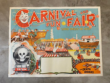 Antique/VTG 30's Carnival Fun Fair Poster, Motorcycle Death Riders, Ghost Train picture