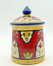 Pier 1 Vallarta Hand Painted Earthenware Medium Canister and Lid 8 Inches READ picture