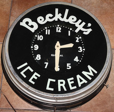 Rare Beauty BECKLEY'S ICE CREAM Glo-Dial Illuminated Advertising Wall Clock 1947 picture
