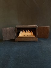 Vintage Miniature Last Supper Wood Carving Shrine Altar Cabinet Jesus Apostles picture