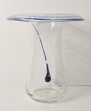 Vintage Artland Handblown Glass Vase Clear Cobalt Blue Tear 7 3/8