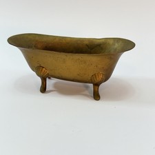 VTG Miniature Solid Brass Claw Foot Bath Tub Dollhouse Soap Dish Trinket Dish picture