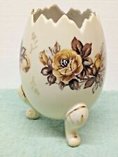 NAPCOWARE CRACKED EGG FOOTED OFF WHITE VASE YELLOW ROSES GOLD TRIM C3199/L 6