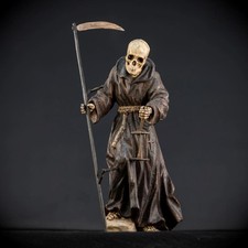 Memento Mori Wooden Statue | Austria 1700s Antique Death Carving Figure | 16.1” picture