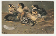 1907 Chicks Glitter Easter Greetings Postcard printed in Germany UDB Antique picture