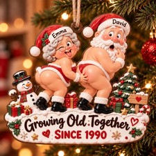 Funny Couple Christmas Ornament, Personalized Santa and Mrs Claus, Growing Old T picture