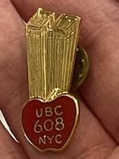  Rare Vintage UBC Local 608 NYC Carpenter Union Pin - Twin Towers Big Apple Pin picture