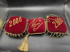 VTG 2000 Millenium Velvet Pillow Ornaments Gold Beaded Fringe Noel Set 3  picture