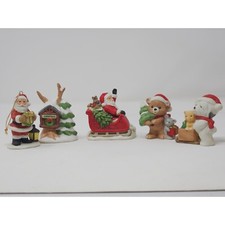 Set Of 5 Homco Christmas Figurines 2 Santas 2 Bears 1 Pine Tree picture