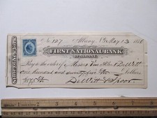 1876 First National Bank of Albany check with US Inter. Rev. 2C Stamp picture