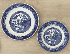 Vintage Willow Ware Royal China 12.25” Serving Platter & 10” Dinner Plate Indent picture