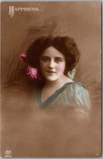 1913 Pretty Lady Tinted Photo RPPC Postcard 