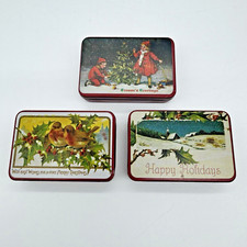 Lot 3 Vtg Mini Pocket Size Tins Seasons Greetings Happy Holidays Merry Christmas picture