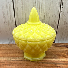 Boyd Crystal Art Glass Yellow Slag Covered Dish Jar Diamond B Vintage picture
