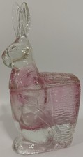 Vintage Pink Clear Glass Bunny Rabbit Candy Dish 2 Pc Covered Easter 9” picture