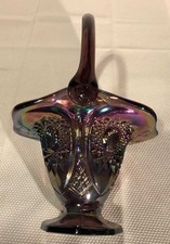 Vintage Indiana Amethyst Carnival Iridescent Glass Heirloom Basket picture