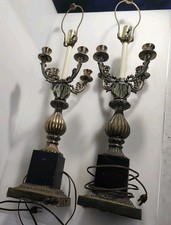 Vintage Pair Candelabra Lamps Electrified Bronze Black 4 Arm 31.5