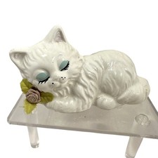  White Porcelain Cat Figurine Sleeping Kitty Vtg 5 Inch Cat Lover  picture