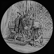 ANTIQUE Magic Lantern Slide KING HENRY VIII - CARDINAL WOLSEYS DISMISSAL C1890 picture
