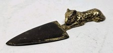 Antique Brass Leopard Jaguar Cheetah Big Cat Letter Opener Vintage RARE Unique picture