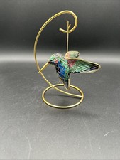 Vtg Chinese Cloisonne Enamel Hummingbird Ornament Filigree Wire Gold Brass Stand picture