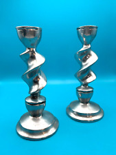 Vintage Pair of Pewter Swirl Candlestick Holders 6 1/4