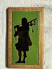 Vintage Illite-ful Images Scottish Bagpiper Framed Art Tile Trivet Silhouette picture